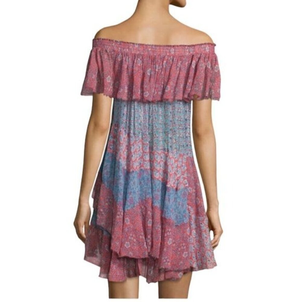 Rebecca Taylor Silk Off Shoulder Patchwork Mini Dress Mermaid Size S - Picture 4 of 15